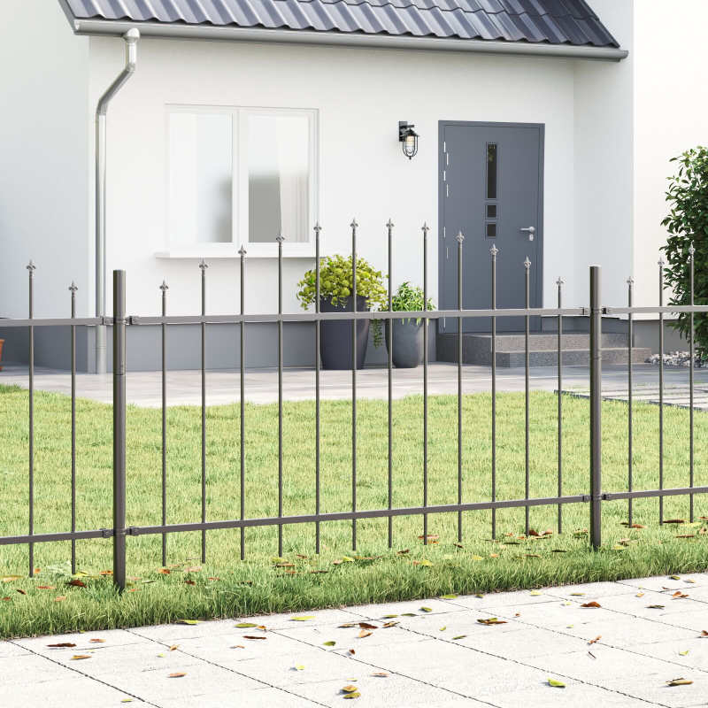Gartenzaun mit Bogenoberteil in Grau 6,8x1 m aus Stahl