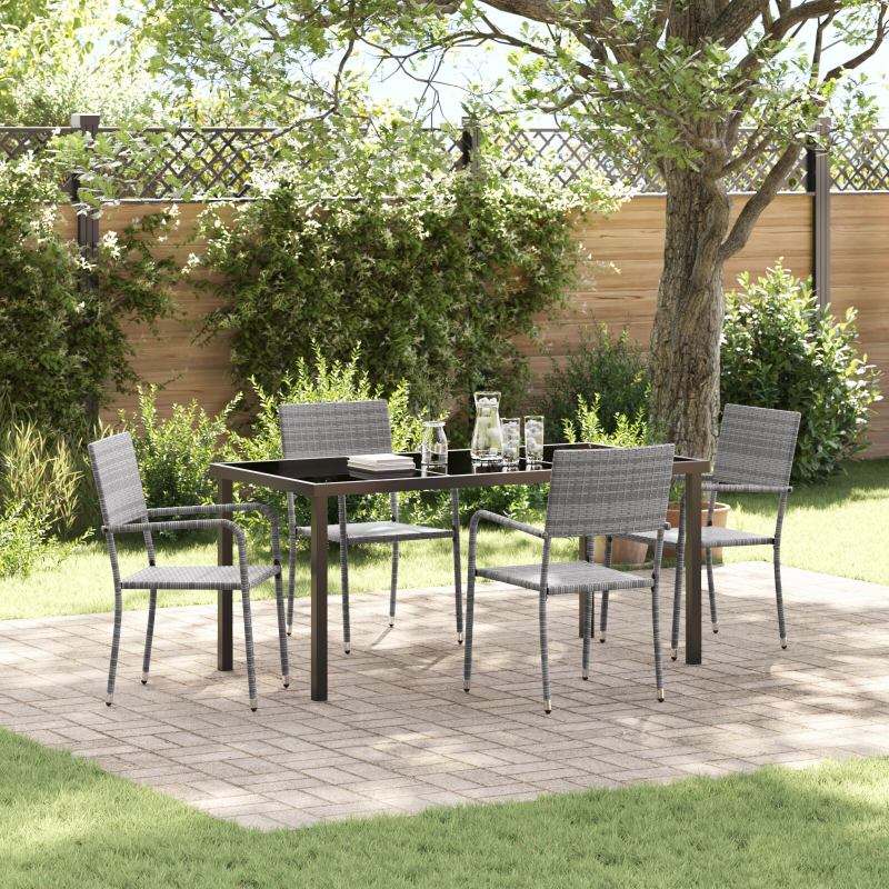 5-teiliges Garten Essset Grau Poly Rattan