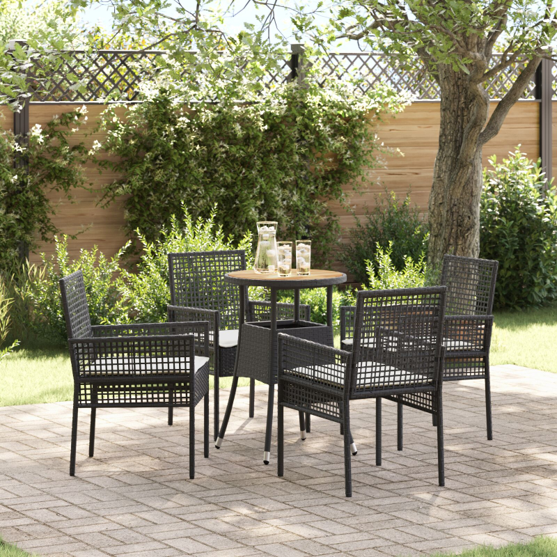 Essmöbel Set Set von 5 Schwarz Rattan, Polyester Langlebig
