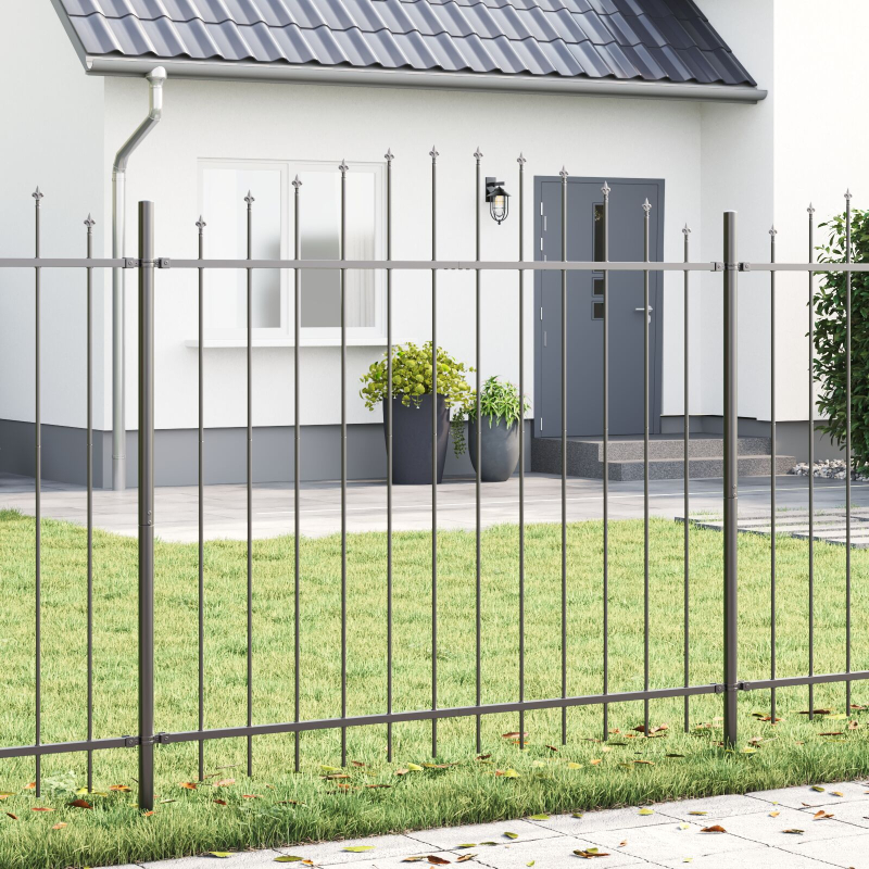 Gartenzaun mit Bogenoberteil Grau 8,5x1,5 m Stahl