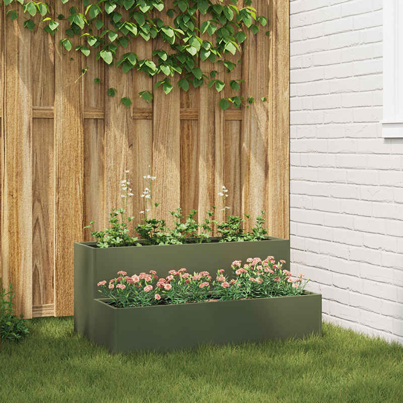 Gartenpflanzer 2-Tier 100x60x45 cm Olivgrün Stahl