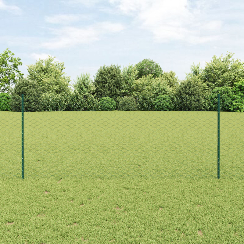 Zaunpfosten 11 Stück U-Kanal Grün 100 cm Stahl, Sechseckzaun Grün 1x100 m Stahl