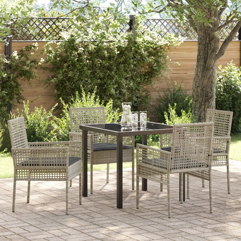 5-teilige Garten Essgruppe mit Kissen Hellgrau Poly Rattan