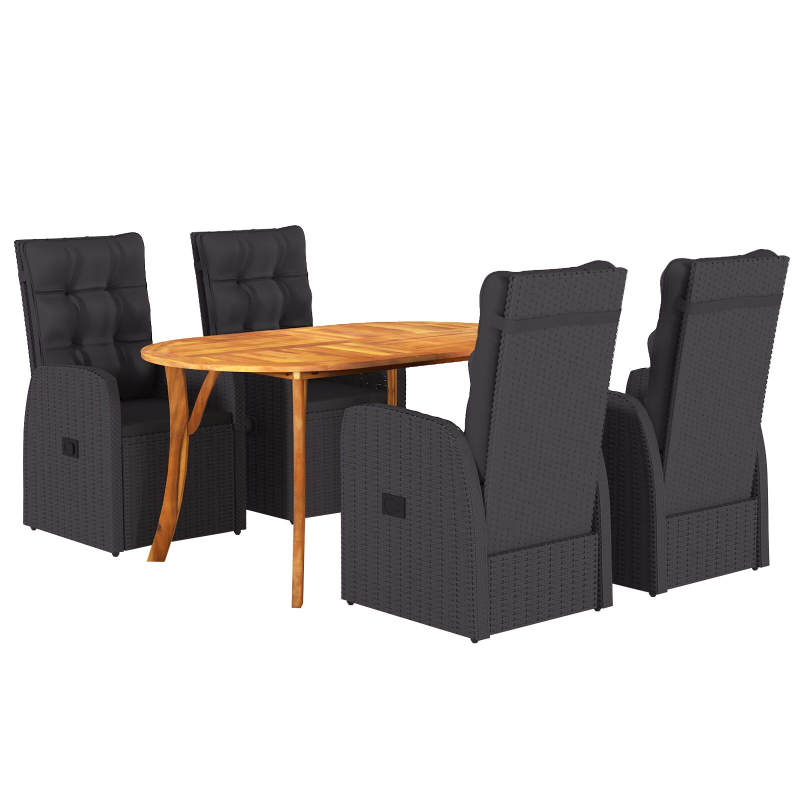 5-teiliges Garten-Essgruppe mit Kissen Schwarz Poly Rattan Akazie