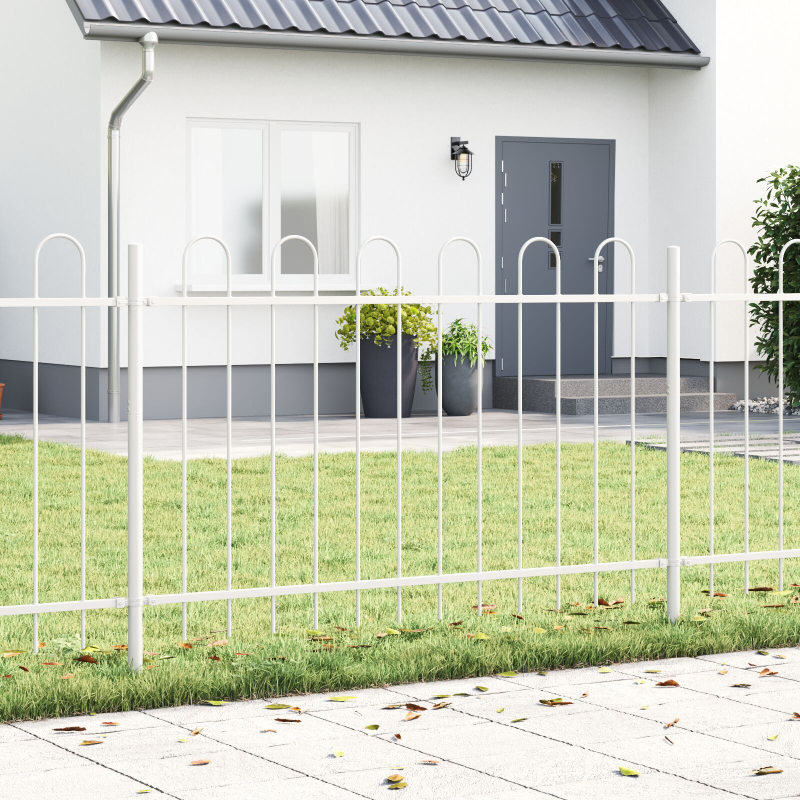 Gartenzaun mit Bogenoberteil Weiß 10,2x1 m aus Stahl