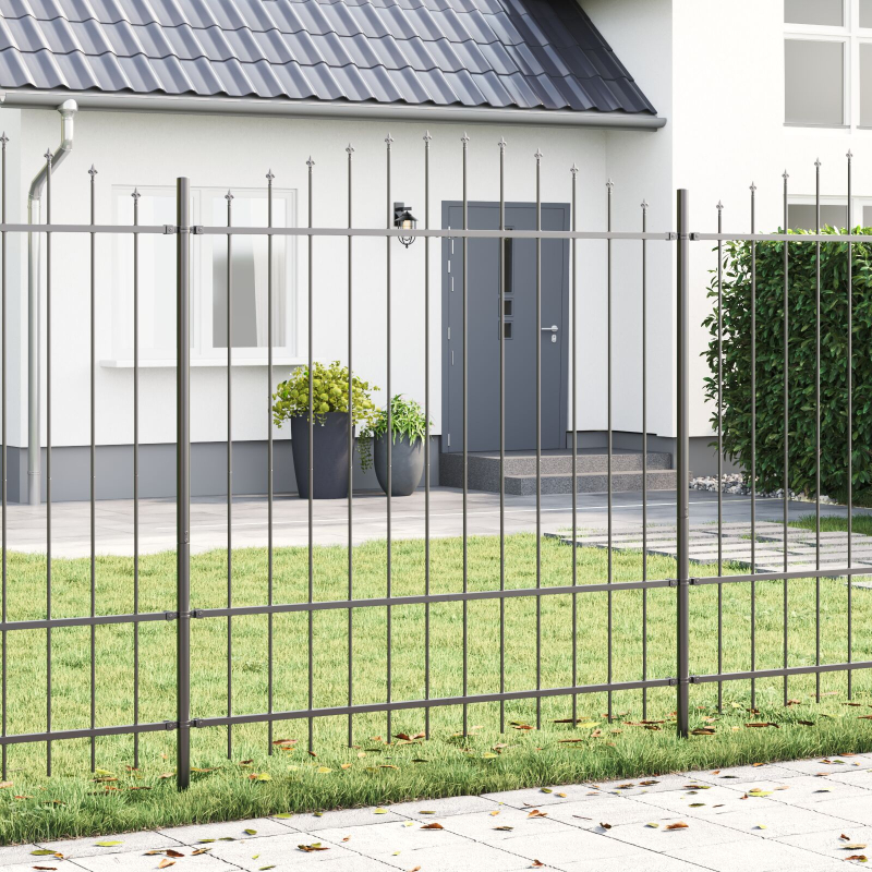 Gartenzaun mit Bogenoberteil Grau 11,9 x 1,75 m aus Stahl