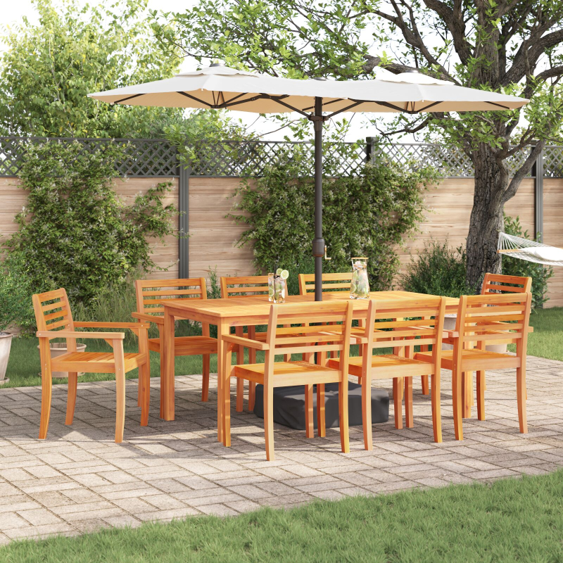 9-teiliges Garten-Esszimmer-Set aus massivem Akazienholz