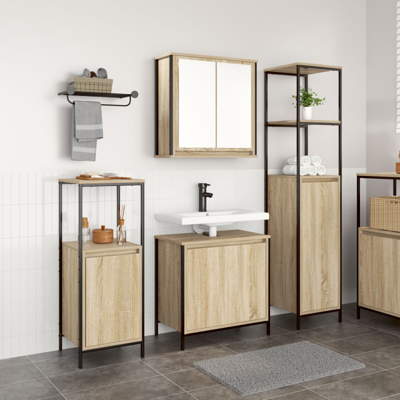 3-teilige Badezimmermöbel Set Sonoma Eiche Holzwerkstoff