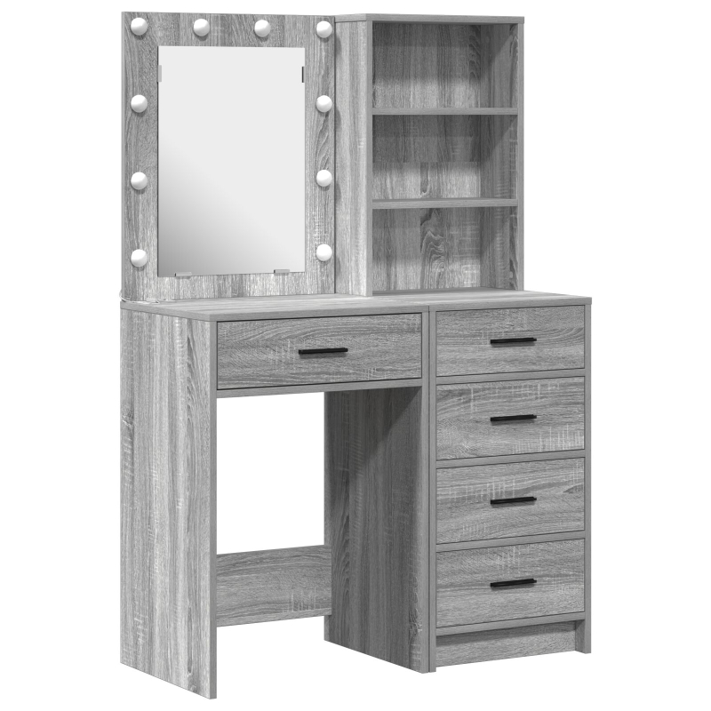 2-teiliges Schminktisch-Set mit LED Grau Sonoma Holzwerkstoff
