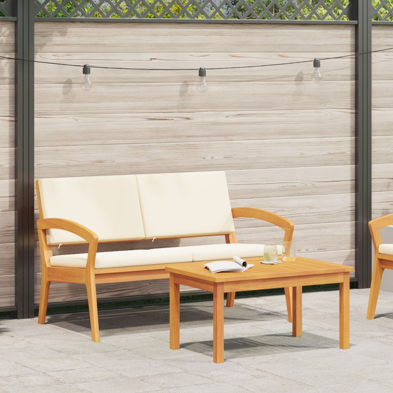 2-teiliges Bistro-Set mit Kissen aus massivem Akazienholz