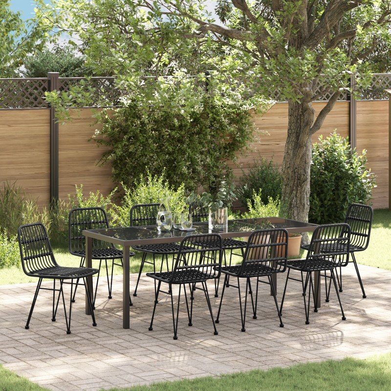 9-teiliges Garten-Esszimmer-Set Schwarz Poly Rattan