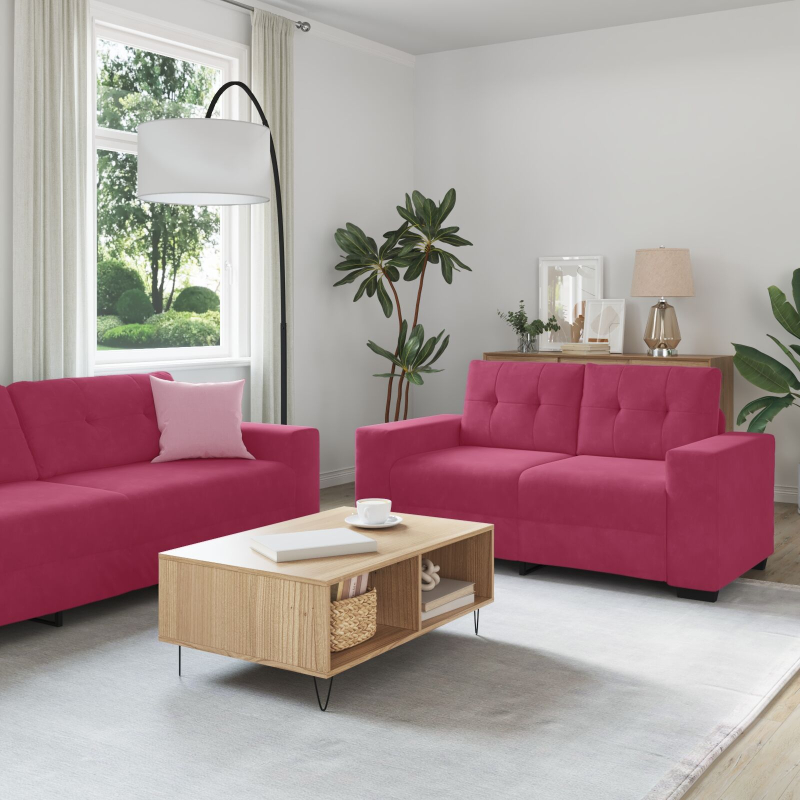 3-teiliges Sofaset mit Kissen Weinrot Samt