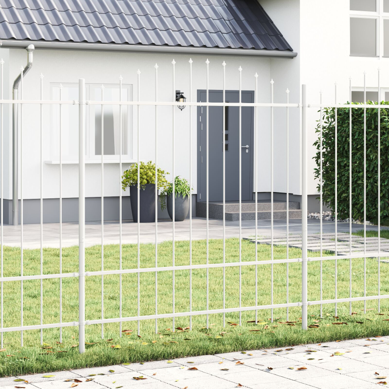 Gartenzaun mit Bogenoberteil Weiß 11,9x1,75 m Stahl