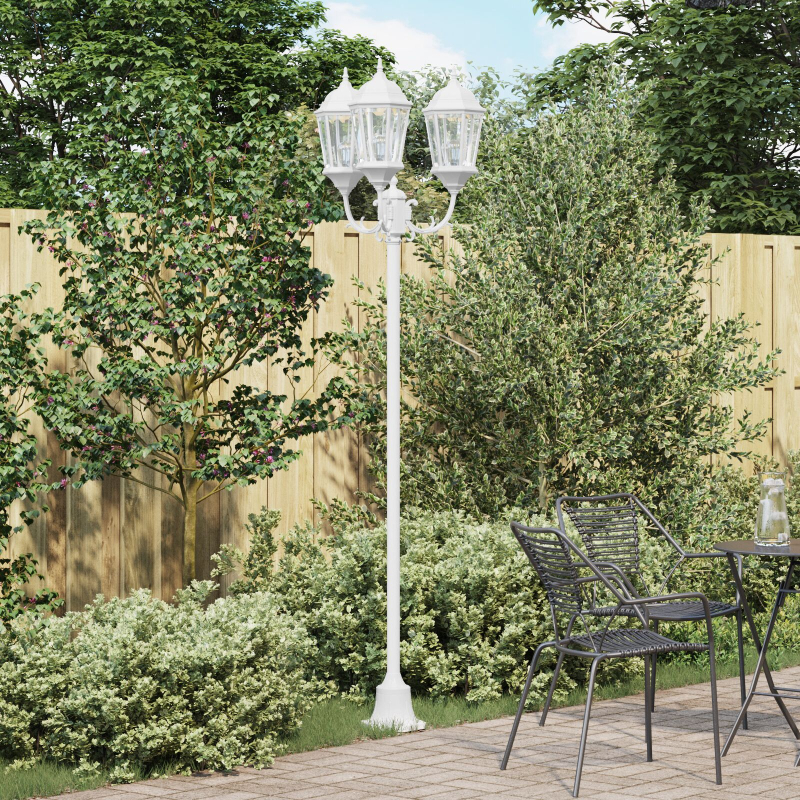 Garten Lichtmast 3-Lampe E27 Weiß 220 cm Aluminium