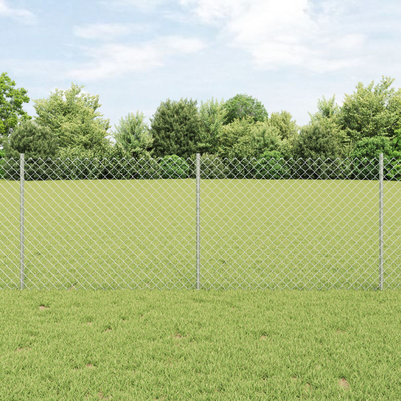Kettengliedzaun mit 22 U-Pfosten Silber 0,8x25 m Stahl