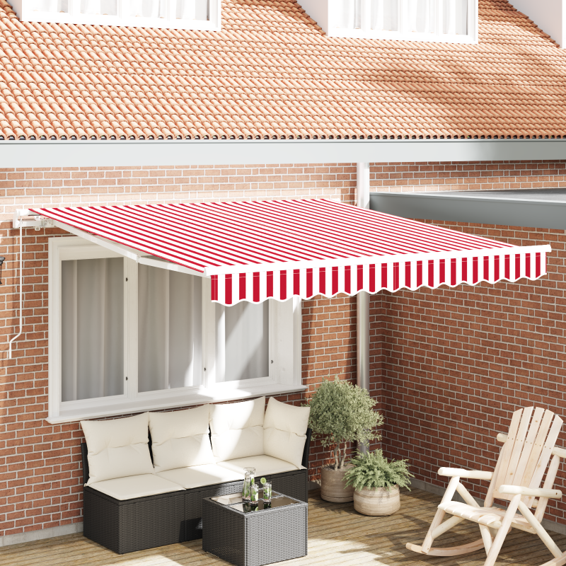 manuelle einziehbare Markise rot und weiß gestreift 350x250 cm