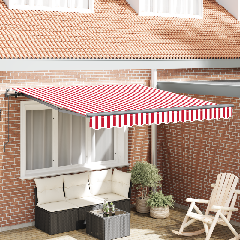 Manuelle einziehbare Markise rot-weiß gestreift 350x250 cm