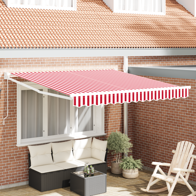 Manuelle Einziehbare Markise Rot und Weiß gestreift 350x250 cm