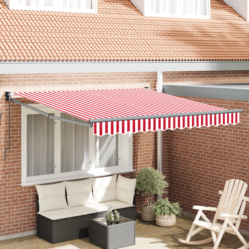 Manuell Einziehbare Markise mit Rot und Weißem Streifen 3m x 2m