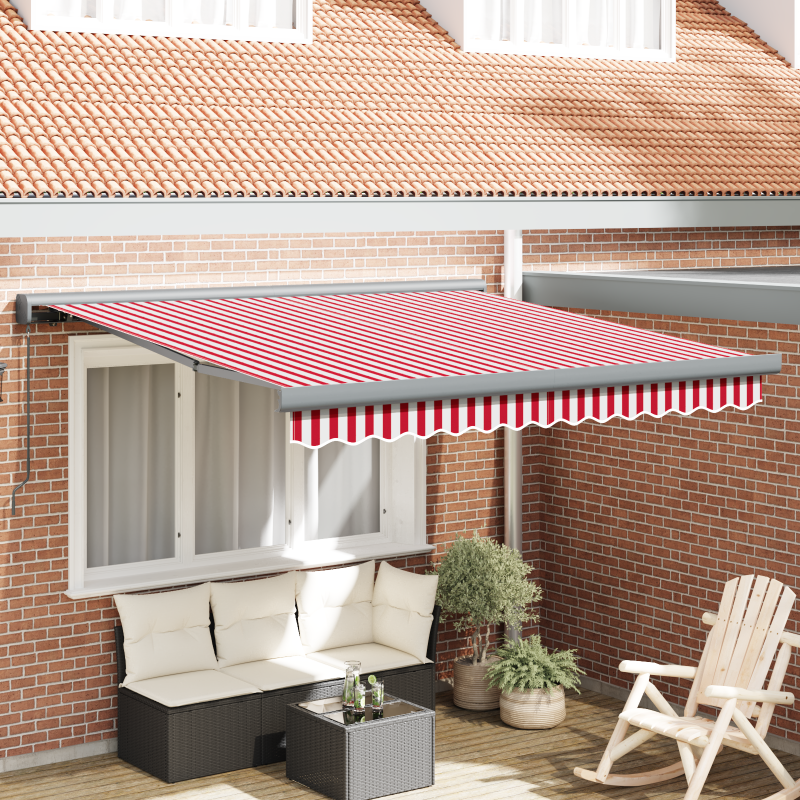 Manuelle einziehbare Markise rot und weiß gestreift 350x250 cm