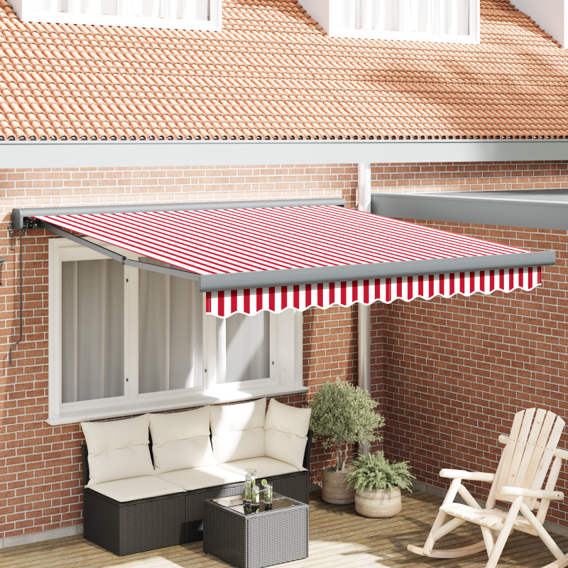 Automatische einziehbare Markise Rot und Weiße Streifen 350x250 cm