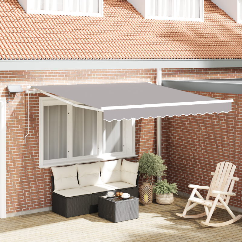 Manuelle einziehbare Markise mit LED Licht Hellgrau 350x250 cm