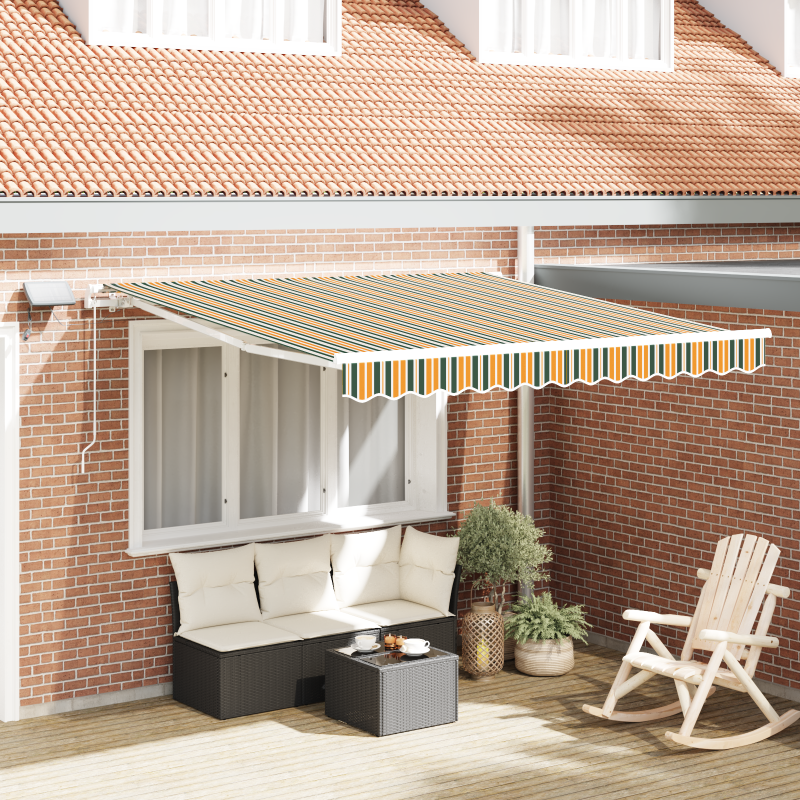 Manuelle Einziehbare Markise mit LED Grün und Gelb 350x250 cm