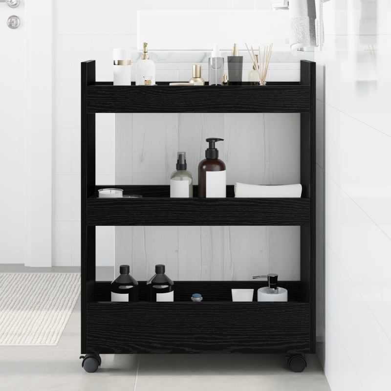 schmaler Aufbewahrungstrolley 3 Tier Schwarze Eiche Ingenieuholz