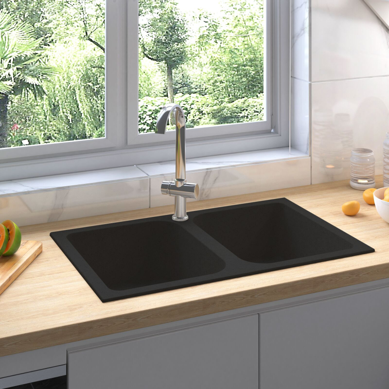 Spülbecken Schwarz 760x480x184 mm Granit
