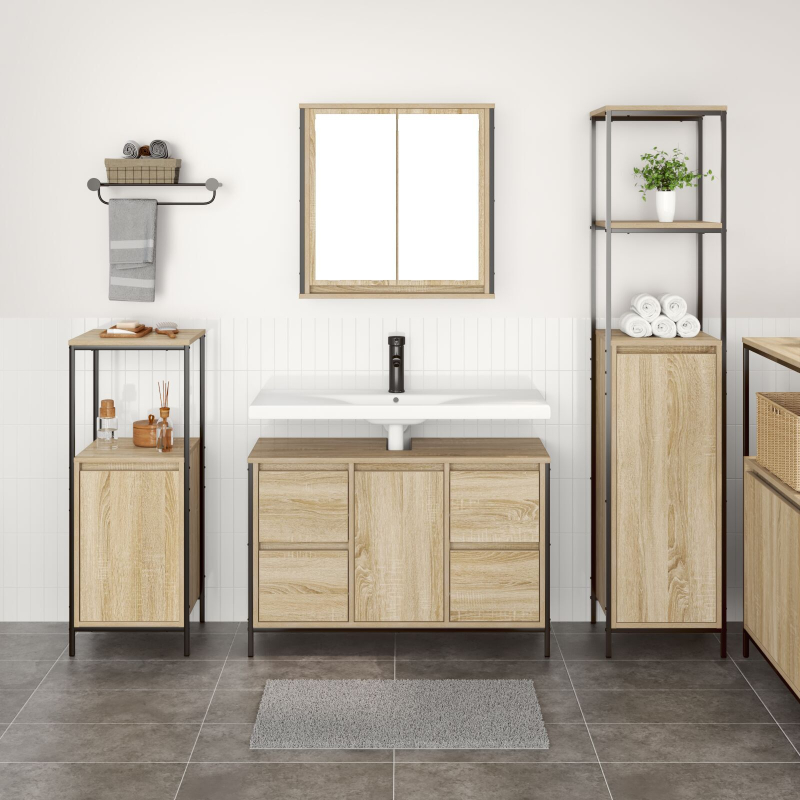 3-teiliges Badezimmermöbel Set Sonoma Eiche Holzwerkstoff