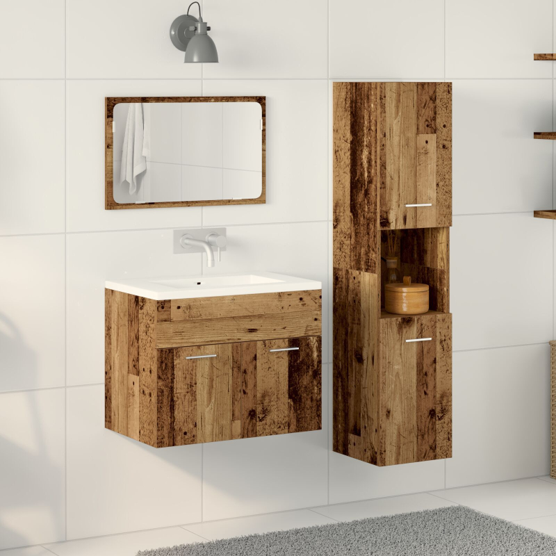 3-teiliges Badezimmermöbel Set Altes Holz