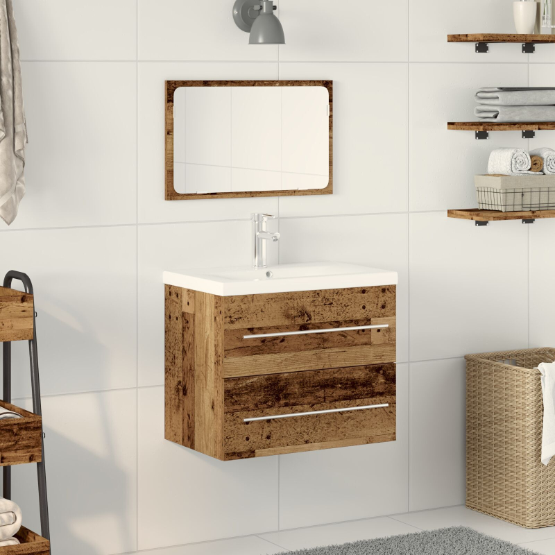 Badezimmerschrank mit integriertem Waschbecken Altholz