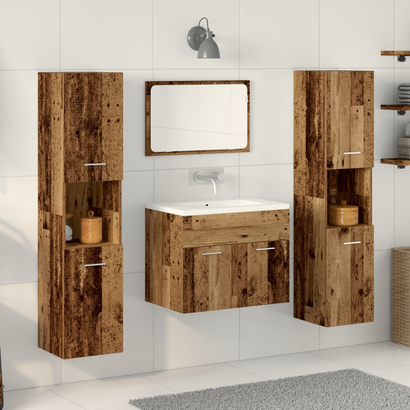 4-teiliges Badezimmermöbel Set Altholz