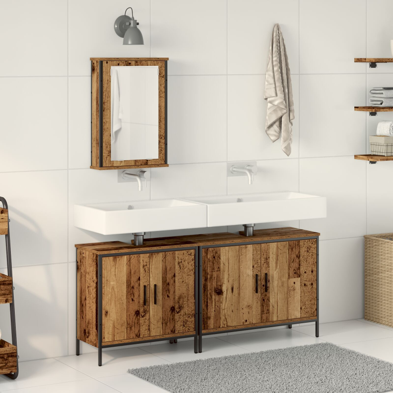 3-teiliges Badezimmermöbel Set Altholz