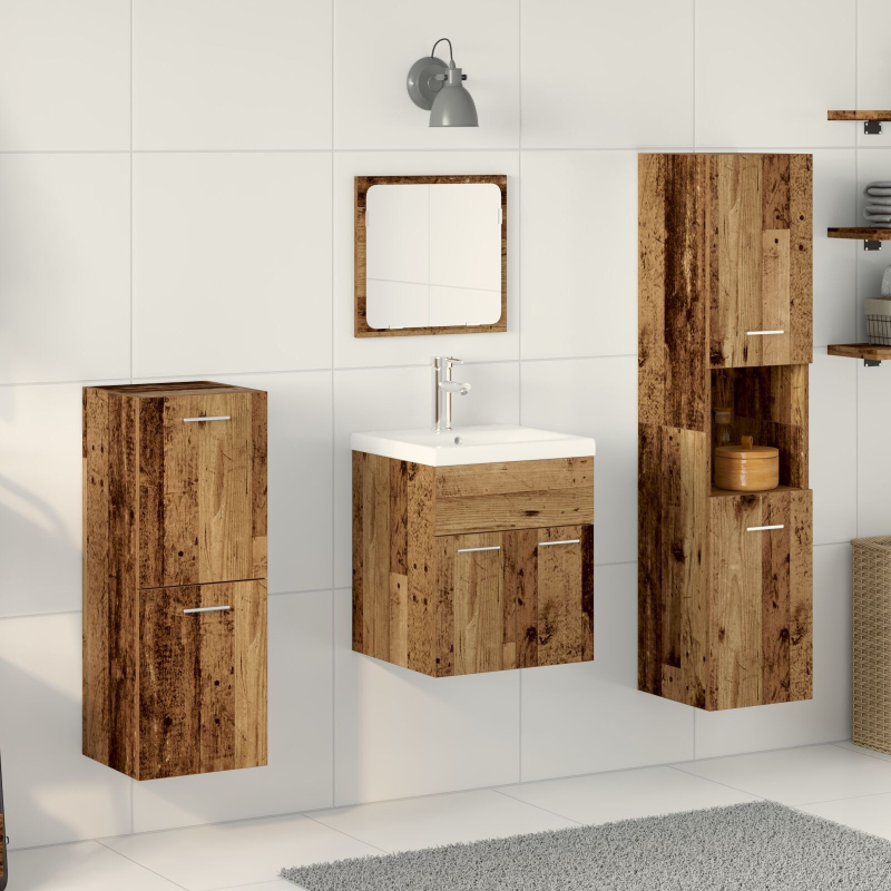 4-teiliges Badezimmermöbel-Set Altes Holz Verbundholz