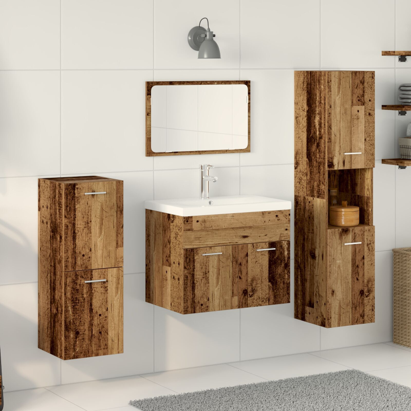 4-teiliges Badezimmermöbel-Set Altes Holz Massivholz