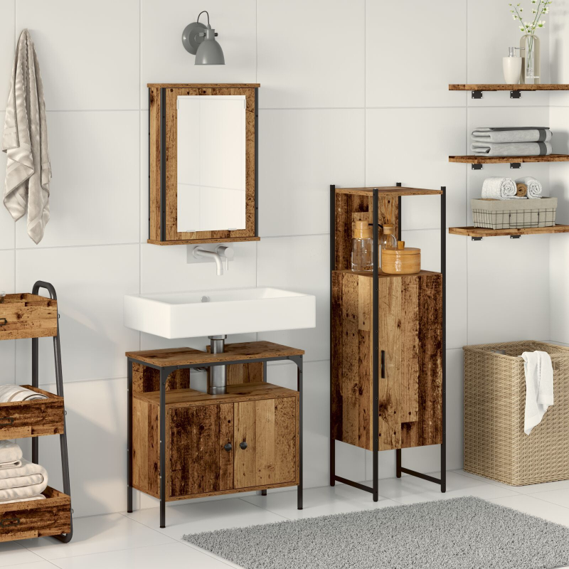 3-teiliges Badezimmermöbel Set Altholz Holzwerkstoff