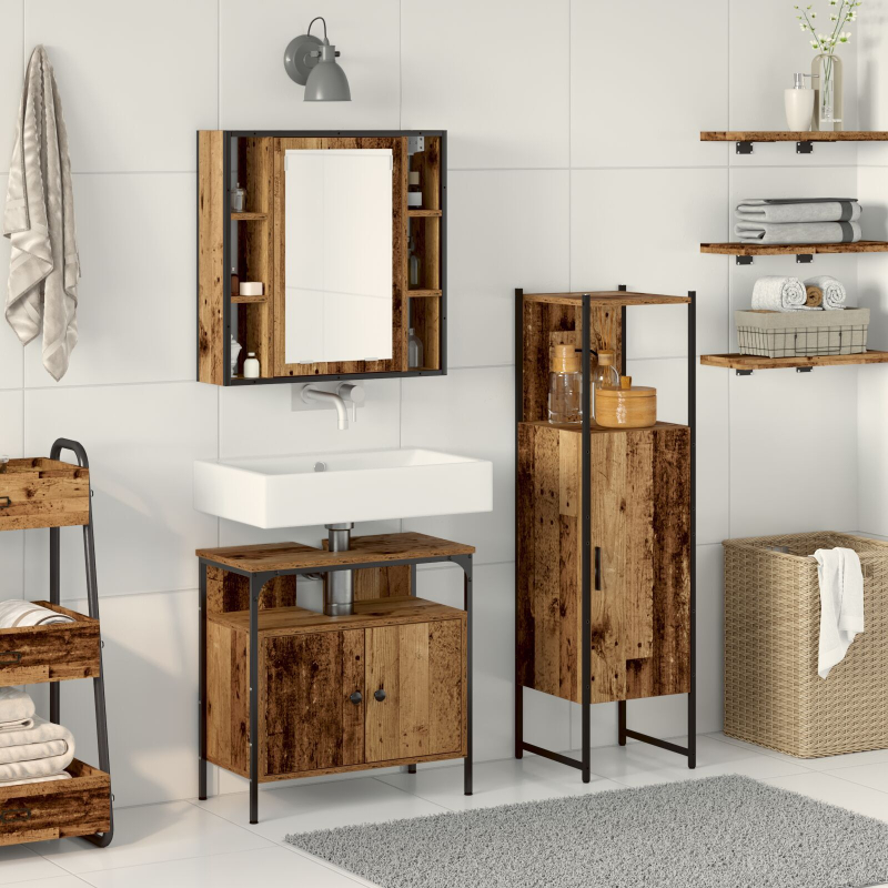 3-teiliges Badezimmermöbel Set Altholz