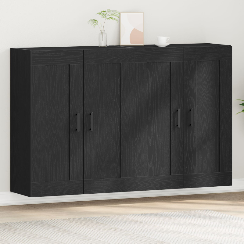 Wandmontierte Schränke 2 Stück Schwarz Eiche Furnierholz