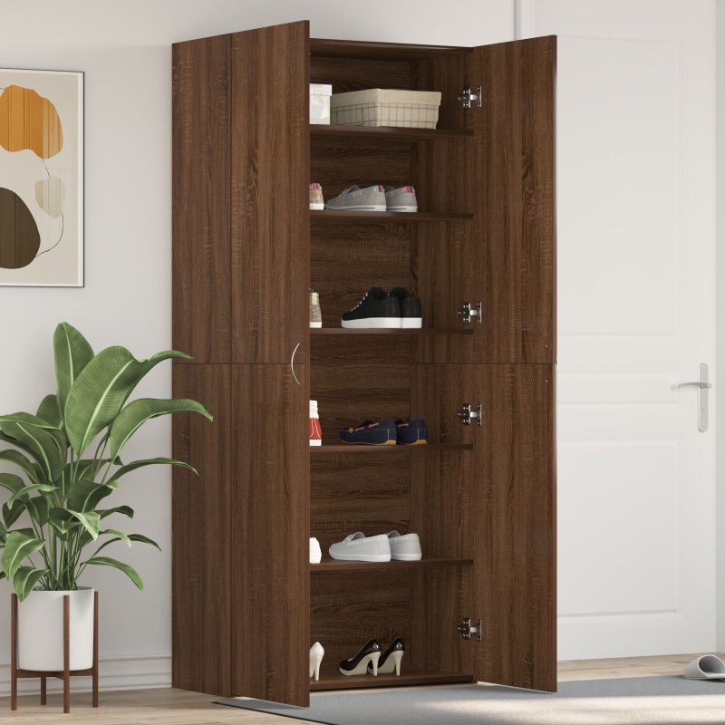 Schuhschrank Braunes Eichenholz 80x35,5x180 cm Ingenieurholz