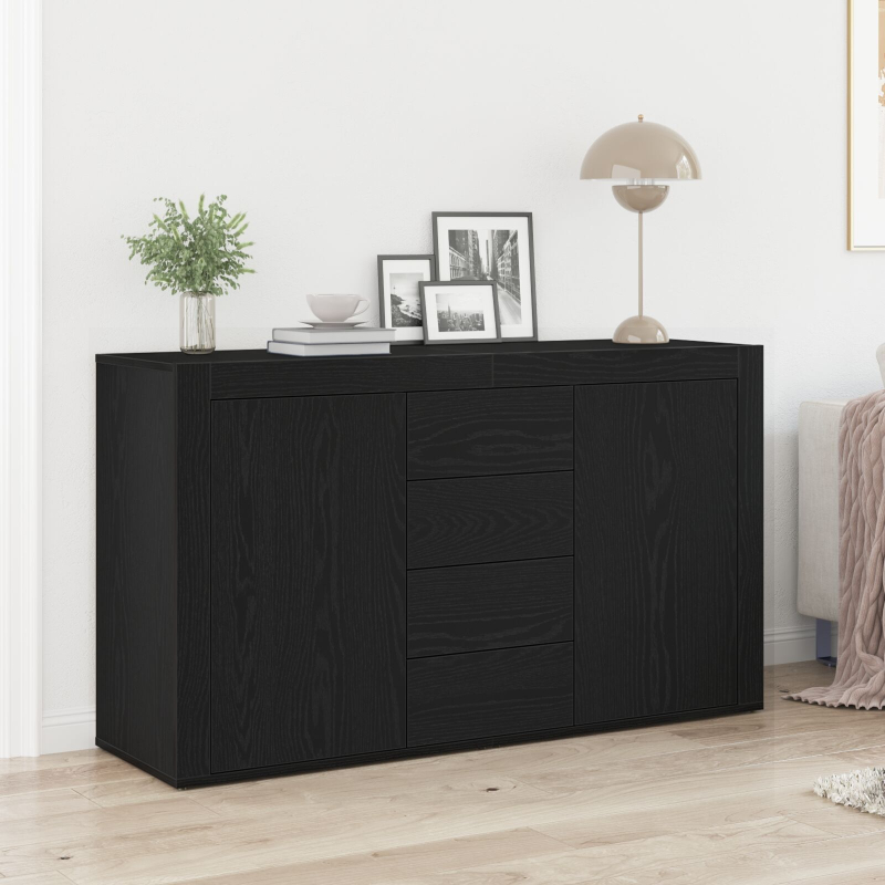 Sideboard Schwarz Eiche Fertigholz 120 x 36 x 69 cm Stauraum