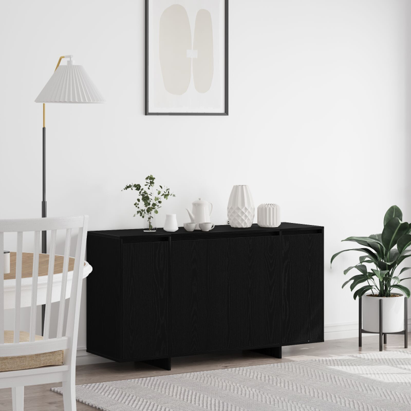 Schwarzes Eichen-Sideboard Holzfurnier 135 x 41 x 75 cm Rechteckig