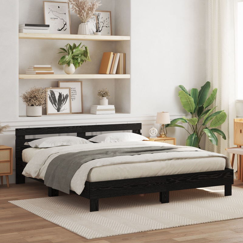 Eichen Bettgestell Schwarz Eiche Massivholz Eiche 180 x 200 cm