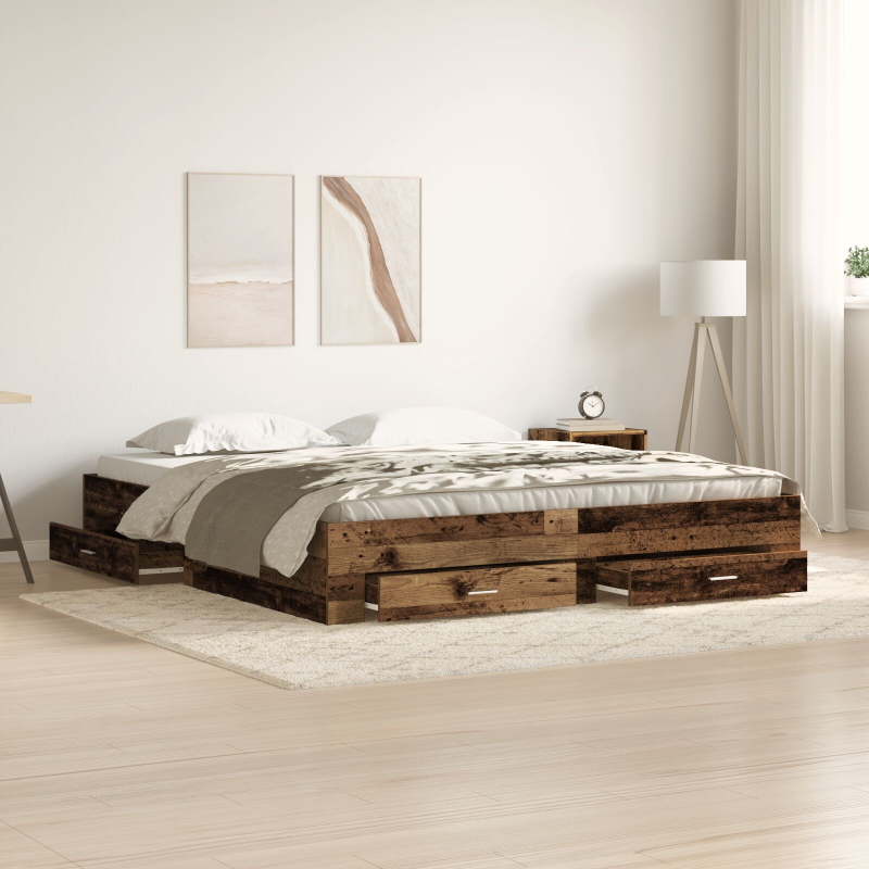 Bettgestell mit Schubladen Altholz 180x200 cm Ingenieurholz