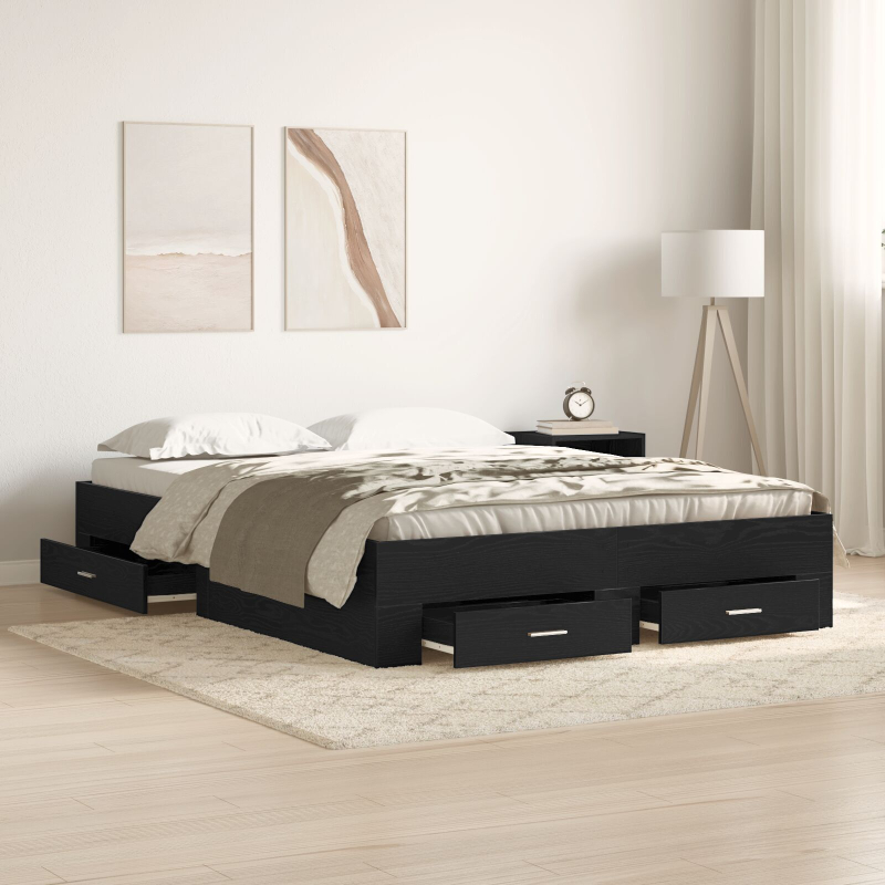 Bettgestell mit Schubladen Schwarze Eiche Engineered Wood