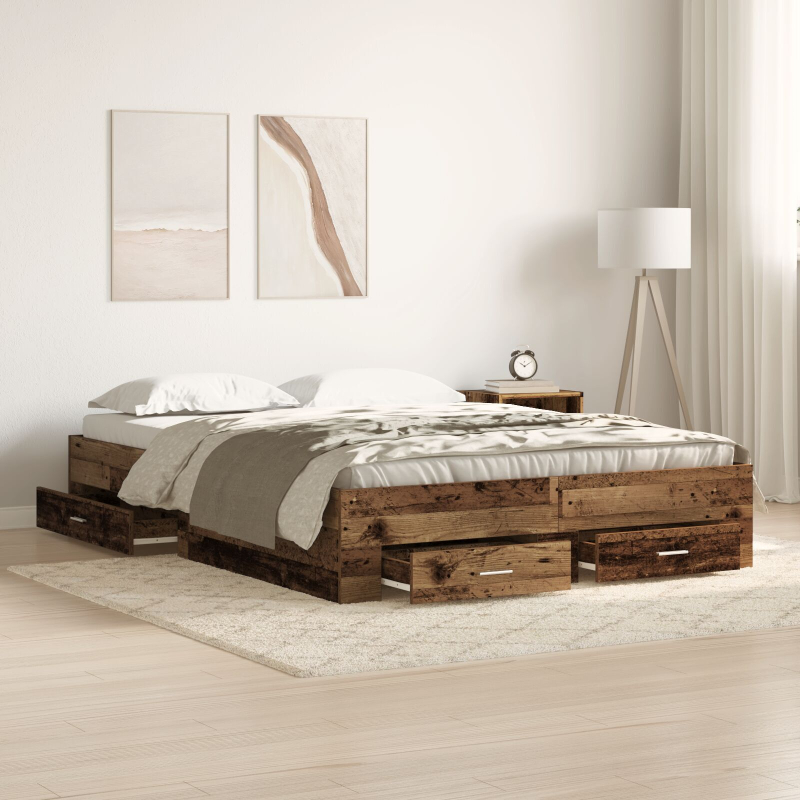 Bettgestell mit Schubladen Altes Holz Holzwerkstoff 140 x 200 cm