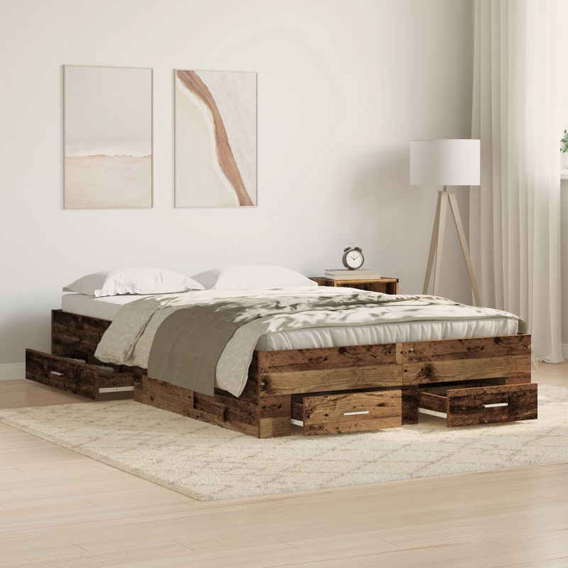 Bettgestell mit Schubladen Altes Holz 120x190 cm Hergestellt aus Holzwerkstoff
