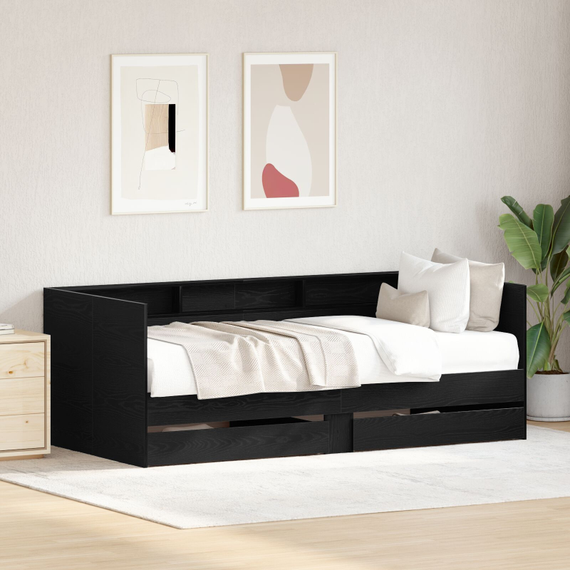 Schwarzes Bettsofa mit Schubladen Schwarze Eiche Holzwerkstoff