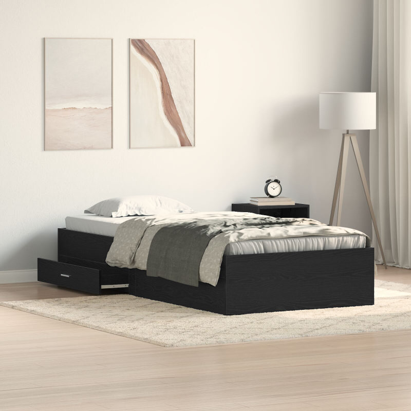 Bettgestell Schwarz Eiche 90x190 cm aus Holzwerkstoff