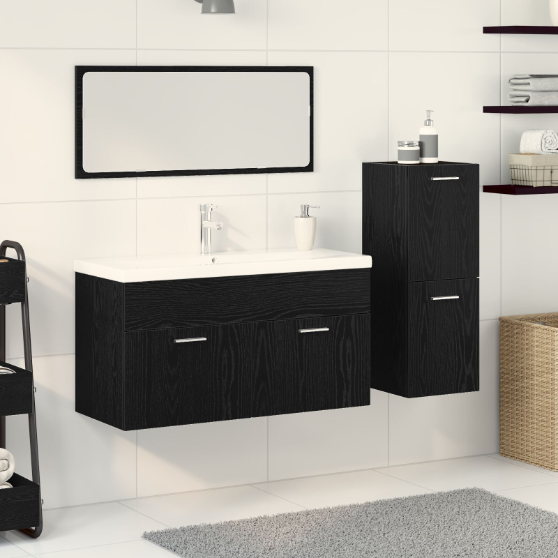 4-teiliges Badezimmermöbel Set Schwarze Eiche Ingenieurholz